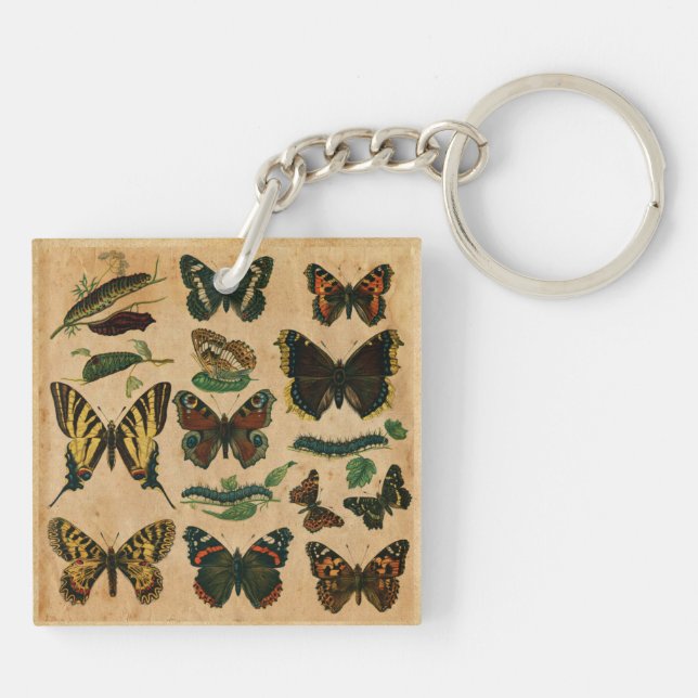 Llavero Keychain del patrón de mariposa de cosecha de vint (Atrás)