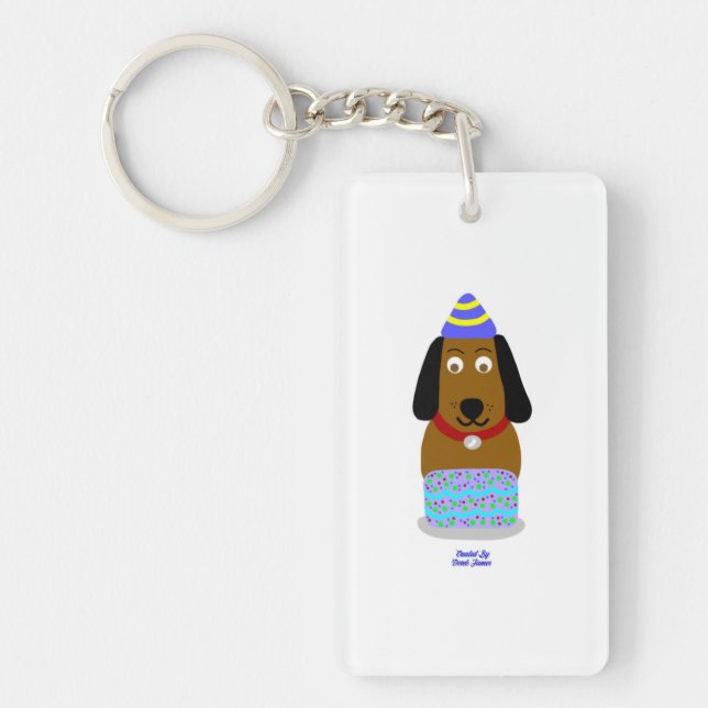 Llavero Keychain del Rectángulo del Pup Feliz Cumpleaños (Frente)