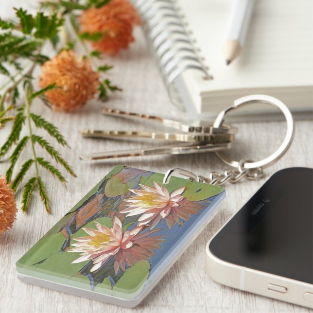 LLAVERO KEYCHAIN, "DOS BLOSSOMS DE LOTUS ROSA" (Frente Derecha)