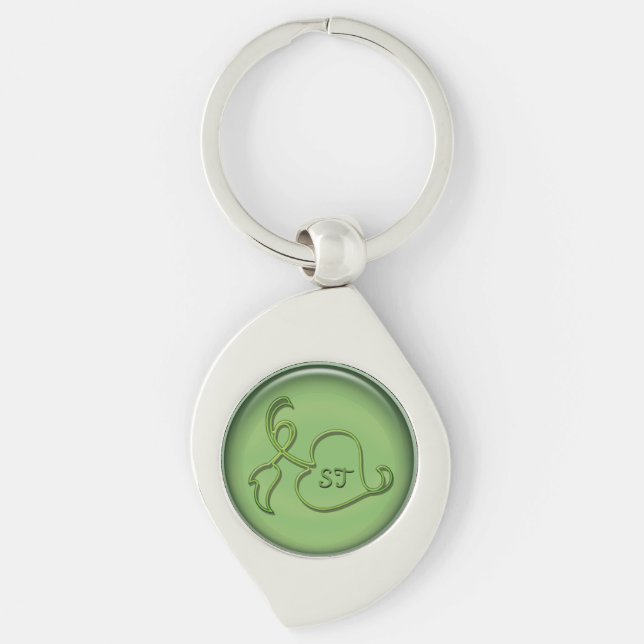 Llavero Keychain - Esquema de hoja e Inicial en verde (Anverso)