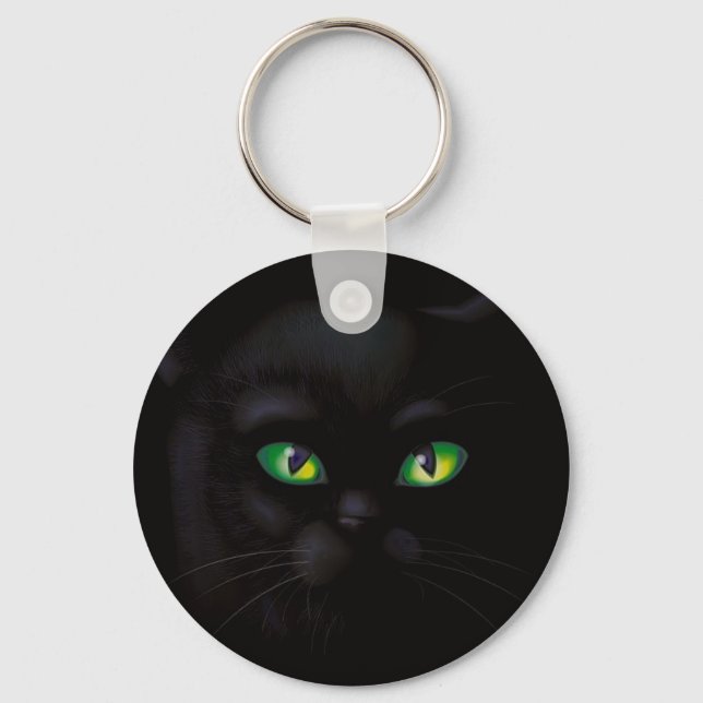Llavero Keychain familiar de Black Cat Emerald Green Eyes (Anverso)
