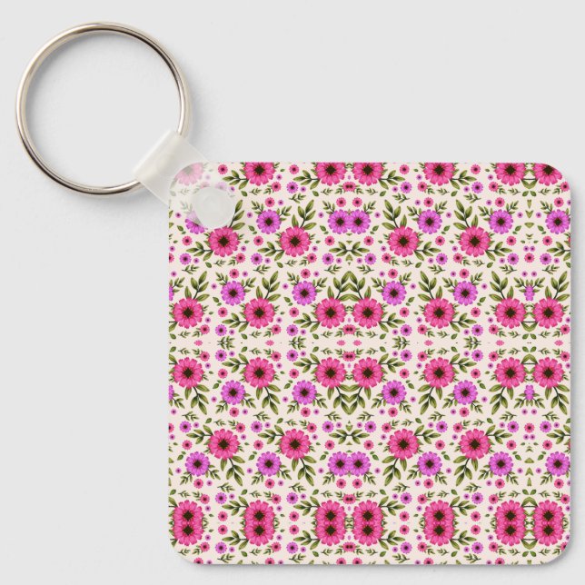 Llavero Keychain featuring a repetitive pink floral  (Anverso)