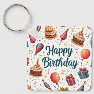 Llavero Keychain feliz cumpleaños con globos y pasteles