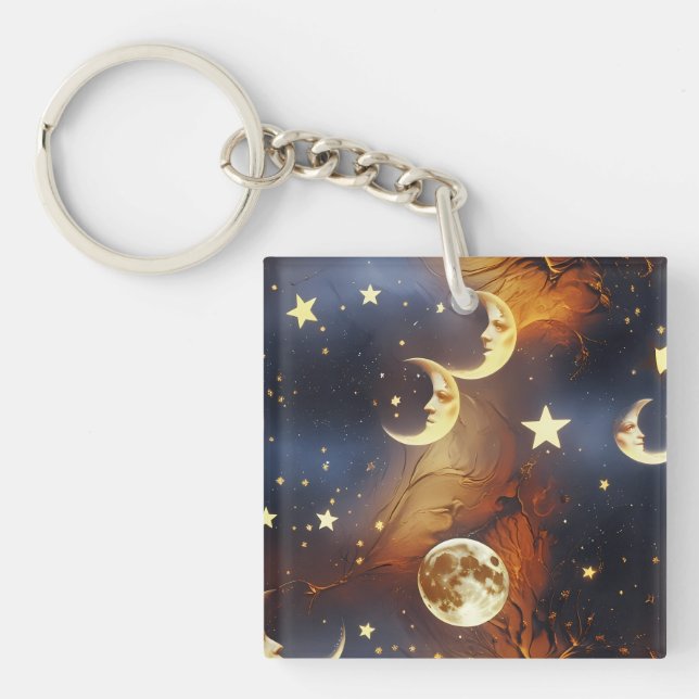 Llavero Keychain - Fiery Orange Celestial Moon (Frente)