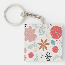 Llavero Keychain floral acrílica cuadrada