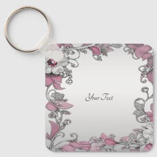 Llavero Keychain floral blanca rosada