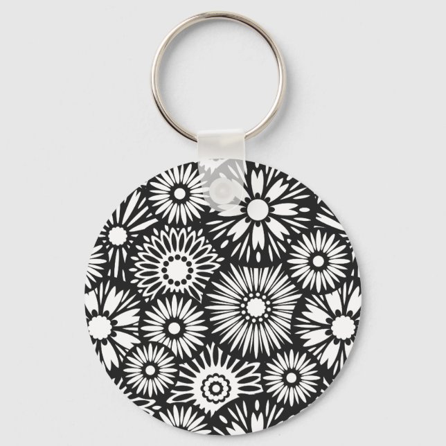 Llavero Keychain floral blanca y negra (Anverso)