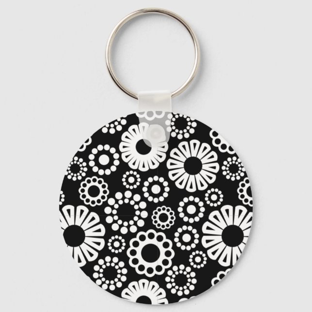 Llavero Keychain floral blanca y negra (Anverso)