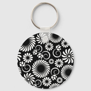 Llavero Keychain floral blanca y negra