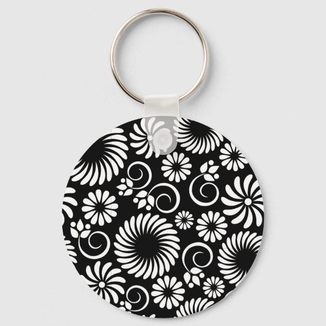 Llavero Keychain floral blanca y negra (Anverso)