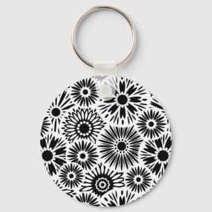Llavero Keychain floral blanca y negra