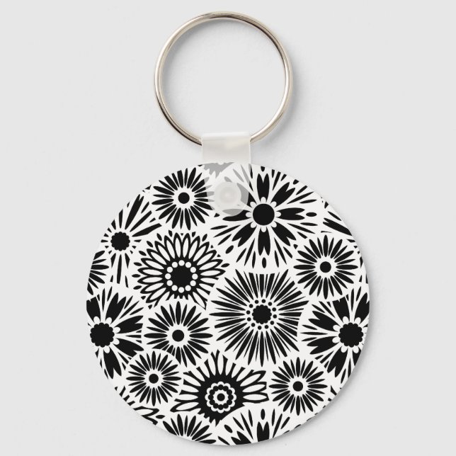 Llavero Keychain floral blanca y negra (Anverso)