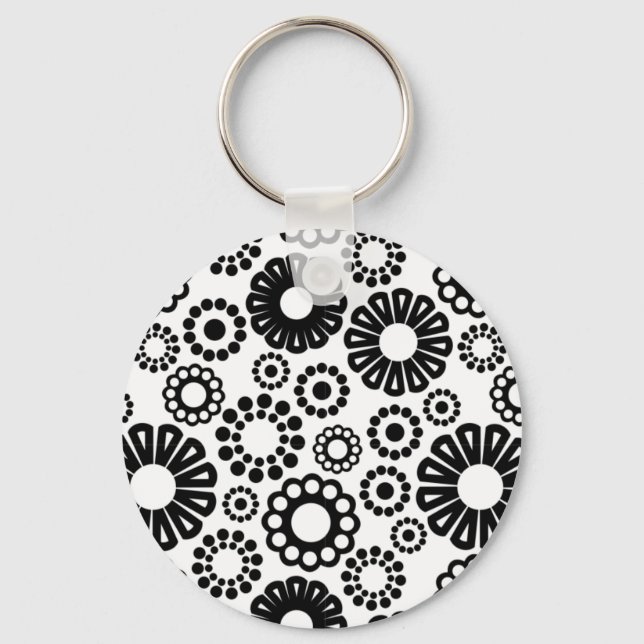 Llavero Keychain floral blanca y negra (Anverso)