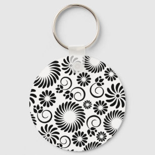 Llavero Keychain floral blanca y negra