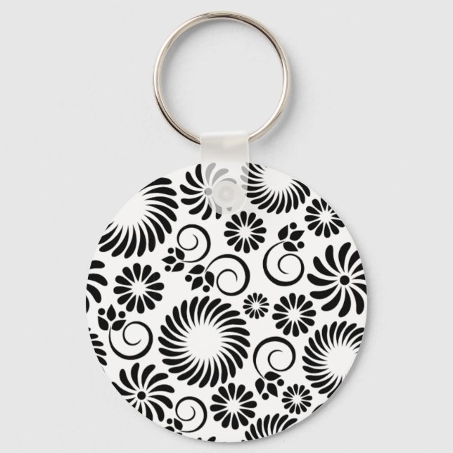 Llavero Keychain floral blanca y negra (Anverso)