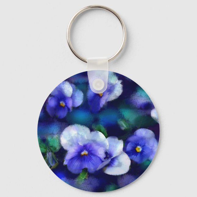 Llavero Keychain floral de Blue Pansies (Anverso)