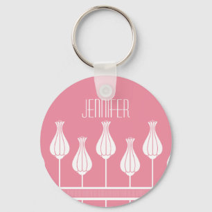 Llavero Keychain floral de color rosa Art Deco