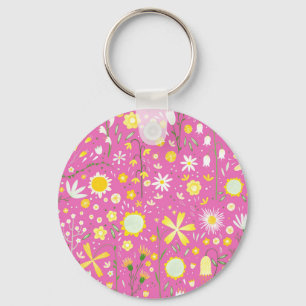 Llavero Keychain floral de flores silvestres rosadas