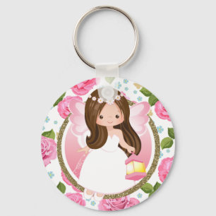 Llavero Keychain floral de hadas rosadas