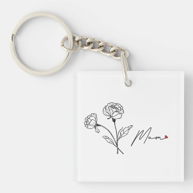 Llavero Keychain floral de mamá con corazón (Frente)