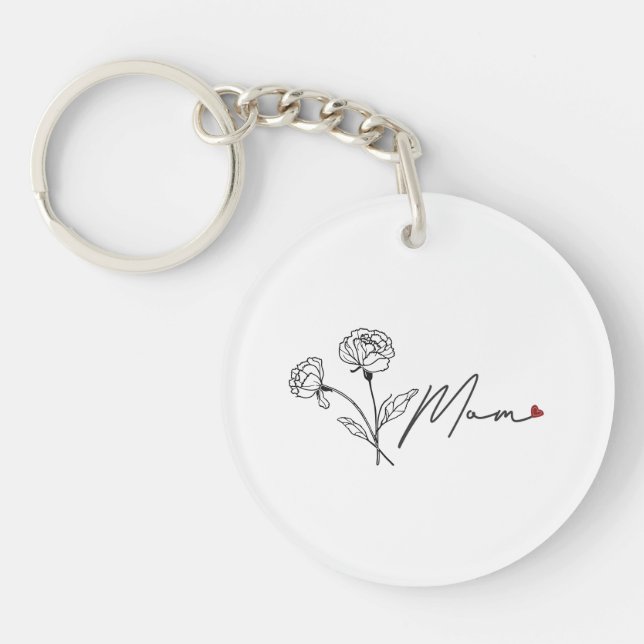 Llavero Keychain floral de mamá con corazón (Frente)