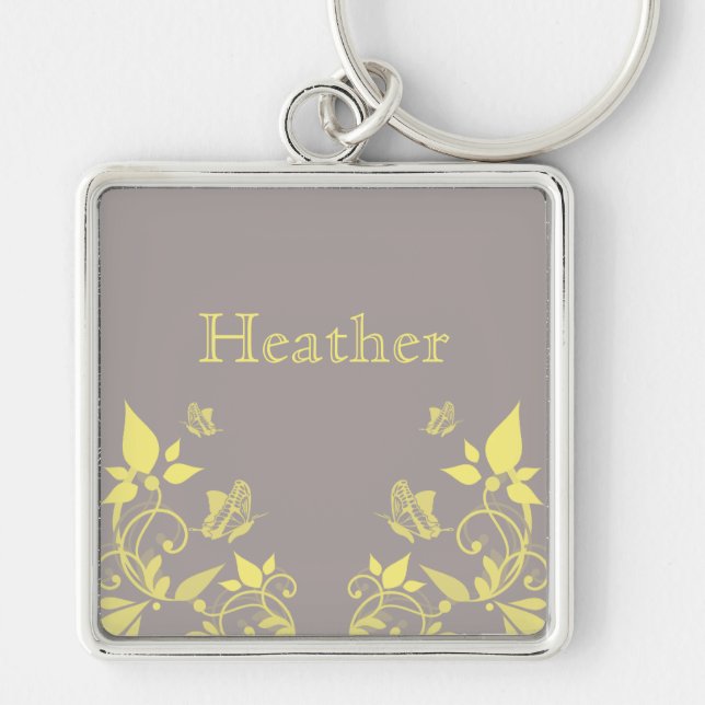 Llavero Keychain floral de mariposa amarilla (Frente)