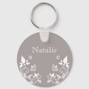 Llavero Keychain floral de mariposa de marfil