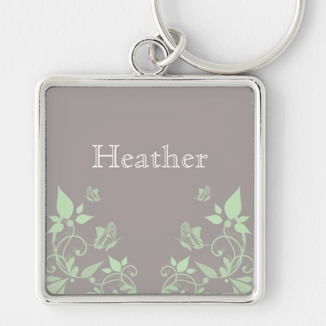 Llavero Keychain floral de mariposa verde (Frente)