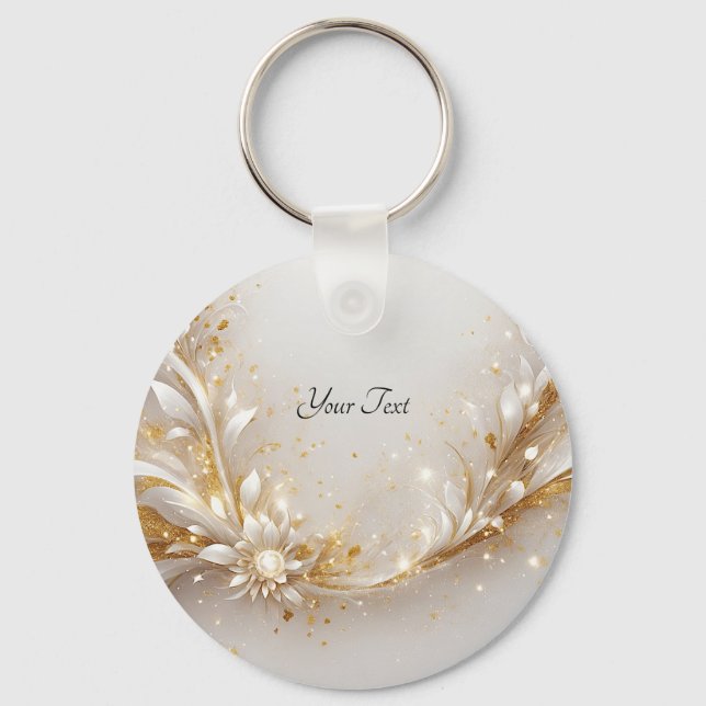 Llavero Keychain floral de oro blanco (Anverso)