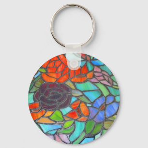 Llavero Keychain floral de vidrio templado