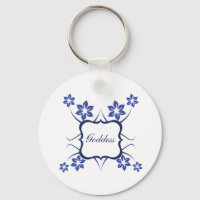 Keychain floral diosa, azul vibrante