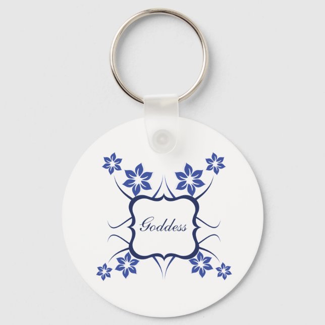 Llavero Keychain floral diosa, azul vibrante (Anverso)