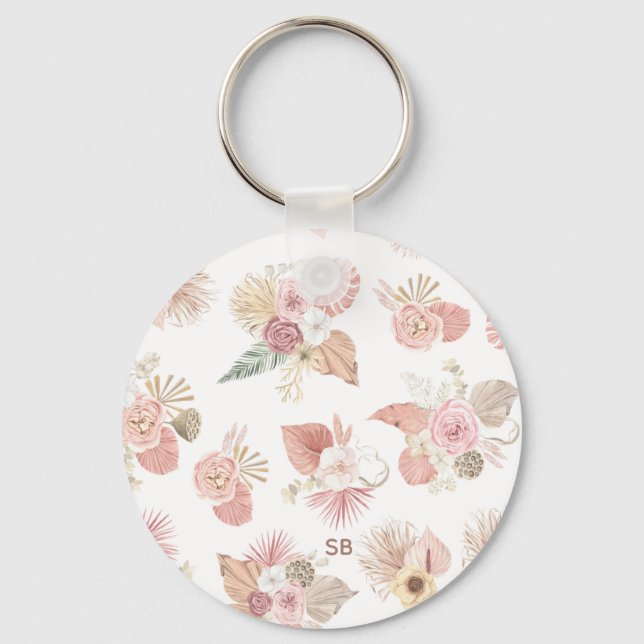 Llavero Keychain floral marrón rosa (Anverso)