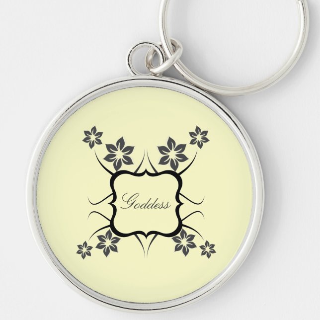 Llavero Keychain floral premium de la diosa, gris oscuro (Frente)
