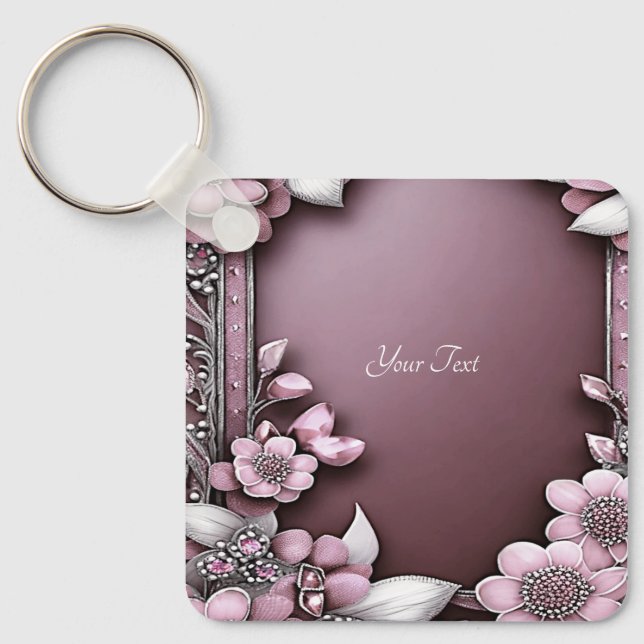 Llavero Keychain floral rosa (Anverso)