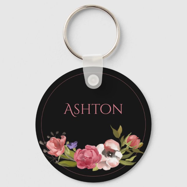 Llavero Keychain floral rosa personalizado (Anverso)