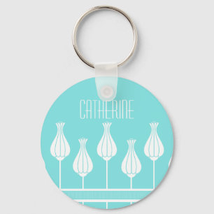 Llavero Keychain floral turquesa Art Deco