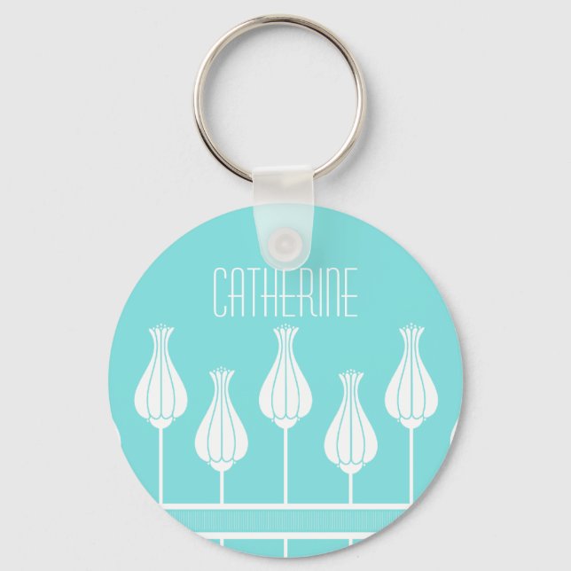 Llavero Keychain floral turquesa Art Deco (Anverso)