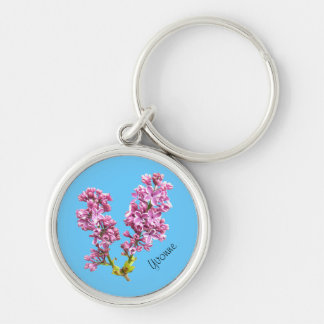 Llavero Keychain - Flores de Lilac con el nombre en azul