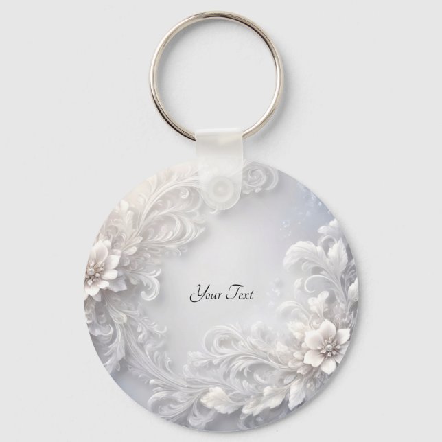 Llavero Keychain Flourish White Floral (Anverso)