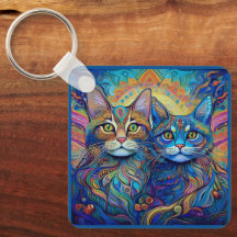 KEYCHAIN - Gatos psicodélicos retro