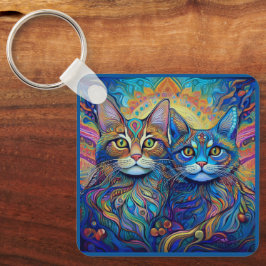 Llavero KEYCHAIN - Gatos psicodélicos retro