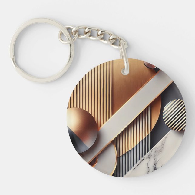Llavero Keychain geométrica de oro y mármol (Frente)