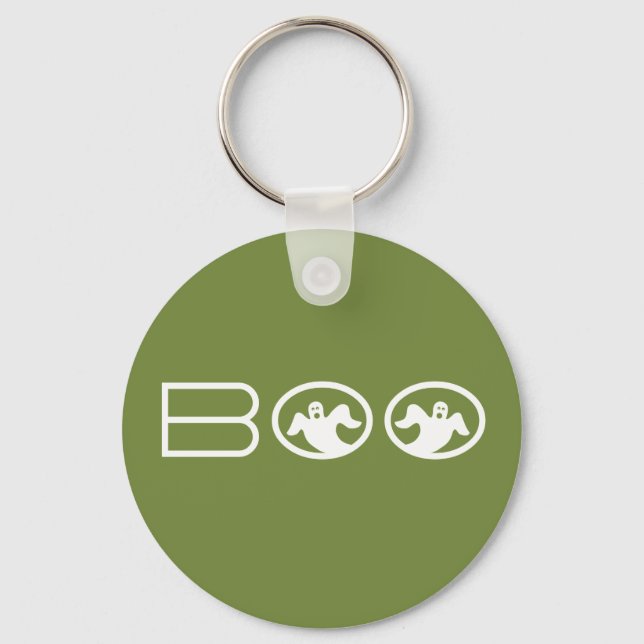 Llavero Keychain Ghostly Boo Halloween, verde y blanco (Anverso)
