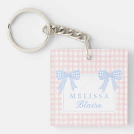 Llavero Keychain Grandmillennial Doble Gingham Blue Bows