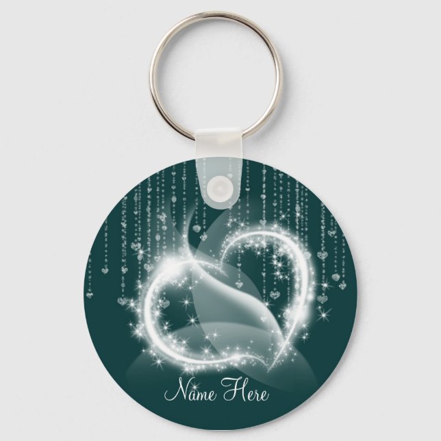 Llavero Keychain Green Sparkly Hearts (Anverso)