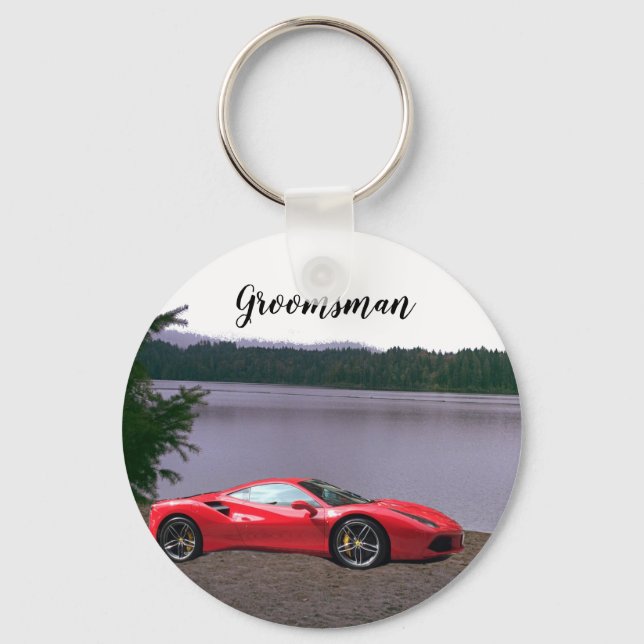 Llavero Keychain Groomsman personalizada de Red Sports Car (Anverso)