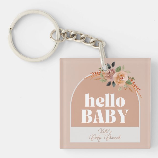 Llavero Keychain, Hello Baby, Moderno Baby Shower Keepsake (Frente)
