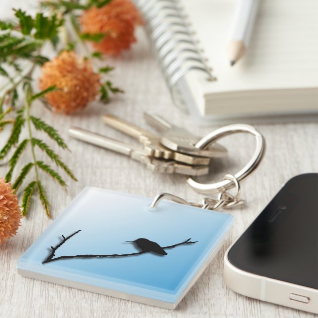 Llavero Keychain - Hummingbird y Branch Silhouette (Frente Derecha)