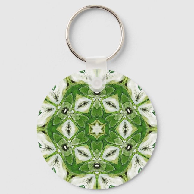 Llavero Keychain kaleidoscope de hexágono blanco verde (Anverso)